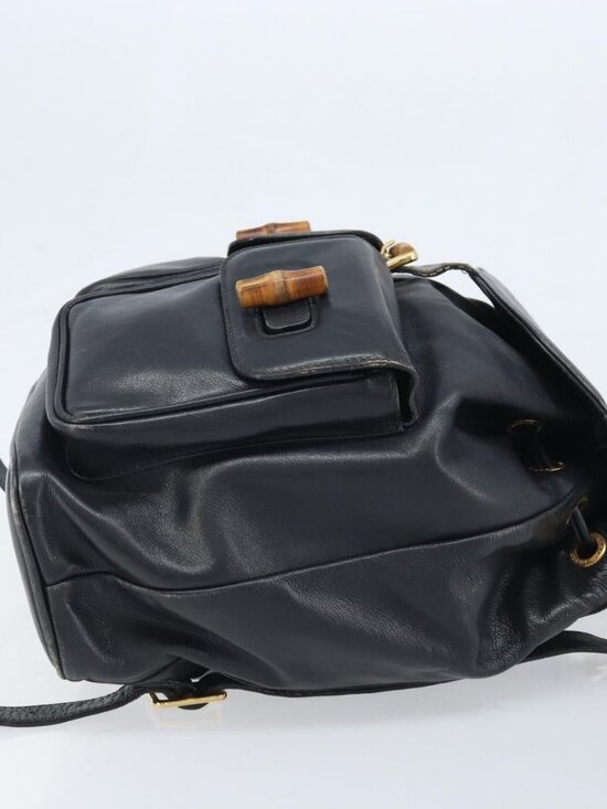 GUCCI Bamboo Backpack Leather Black Gold 003 2058 0016 Auth gh2009 main image 15